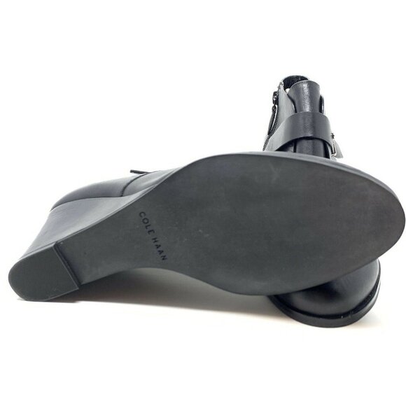 Cole Haan 9.5 Rand Booties Black Leather Wedge Ank - Picture 8 of 9